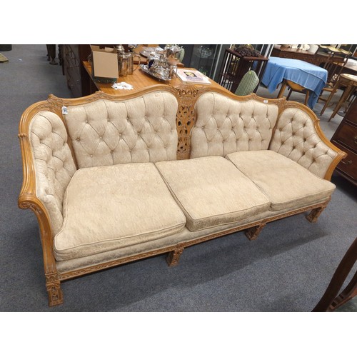 420 - Gothic style button back three seater sofa L199cm D84cm H87cm