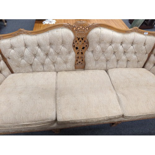 420 - Gothic style button back three seater sofa L199cm D84cm H87cm