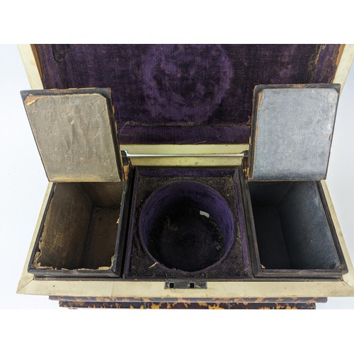 444 - Late Georgian tortoiseshell inlaid lift top tea caddy W30.5cm x D16cm x H19cm