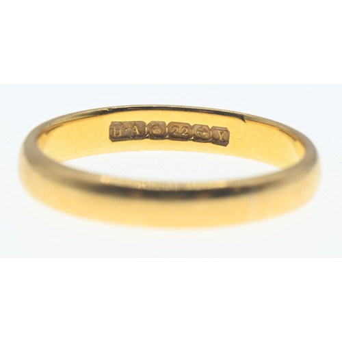 63 - 22ct gold wedding band, size J, 2.7 grams