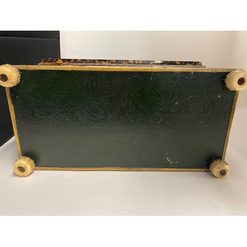 444 - Late Georgian tortoiseshell inlaid lift top tea caddy W30.5cm x D16cm x H19cm