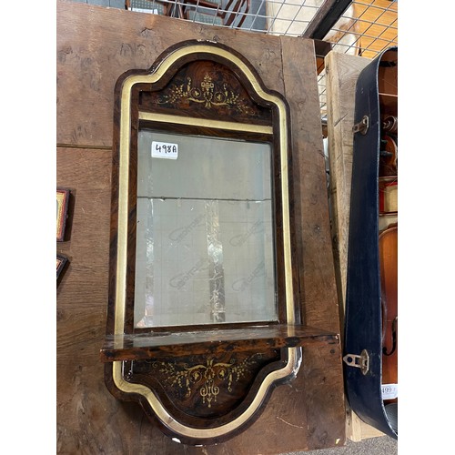 498A - French Kingwood and Parcel gilt bevelled wall mirror, circa 1900, approximately 62cm length