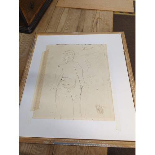 427 - Robert Lenkiewicz pen sketch - Titled 'Two people on a Bench' and signed, very faded. With an additi... 