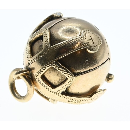 66A - 9ct gold and silver masonic ball / orb pendant / fob, opening to reveal a cross with masonic symbols... 