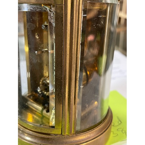 455 - Brass and glass cylindrical carriage clock by the Chester Carriage Clock Company, dia. 9.5 x H15cm, ... 