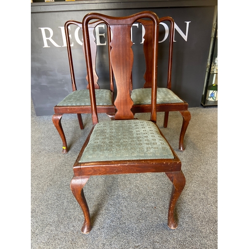 507 - Thirteen mahogany dining chairs, matching upholstery but not all chairs exactly the same. Set up in ... 