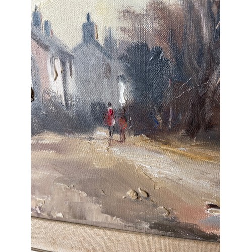 422A - Marcus Ford (1915 -1989) oil on canvas of a winter landscape 'View of Bungay'. Signed lower left. W9... 