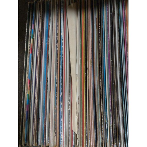 148 - Two clear plastic containers full of long playing vinyl records inc, Mike Oldfield, Tomita, John Han... 