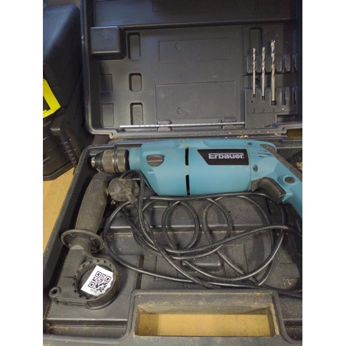 160A - Erbauer ERB1127 1080W percussion drill in original case with some drill bits supplied.