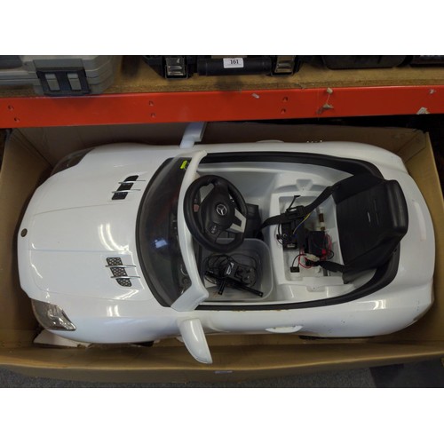 163 - Childs electric ride on Mercedes sports car in white with battery and charger.