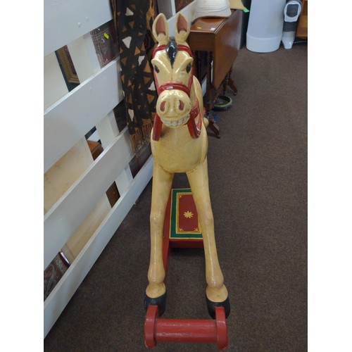 709 - Painted hand made rocking horse 140 x 106 cm with Blaze and Imogen.