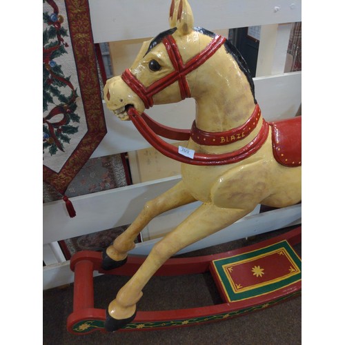 709 - Painted hand made rocking horse 140 x 106 cm with Blaze and Imogen.