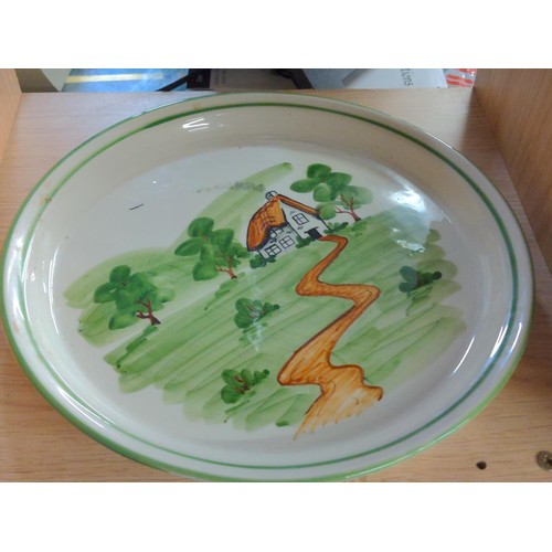 693 - Large cheese dish, Bovey Pottery Dartmoor. Depicting country scene with a mouse placed on top of the... 