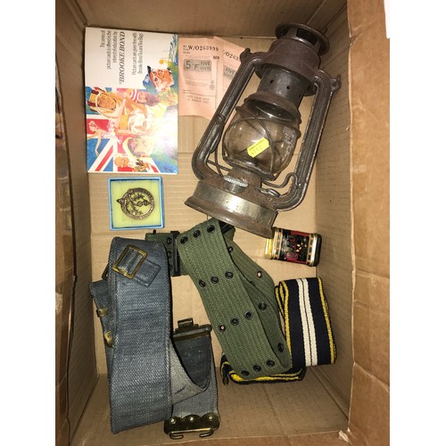 189 - Pair of military boots, camo jacket, belts + 3 medal display units