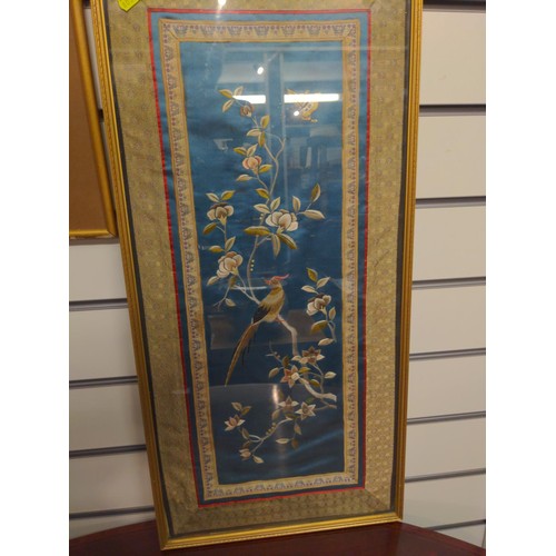 388 - 2 x oriental style works of art, one Signed R Marsh '78 and Chinese symbols to top right, other silk... 