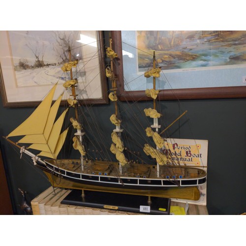 402 - To-scale model of the Cutty Sark + model boat manual L87cm H66cm together with three framed and deta... 