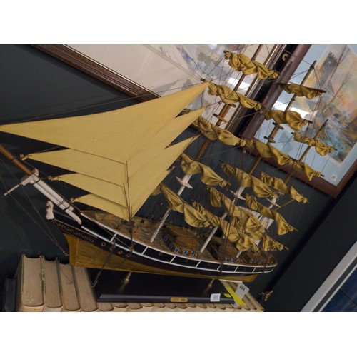 402 - To-scale model of the Cutty Sark + model boat manual L87cm H66cm together with three framed and deta... 