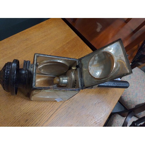 490 - Victorian carriage lamp with post in place Pat No; 2070 H47cm