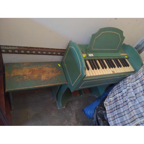 132 - Estey Organ Company, Vermont USA small organ painted green with matching stool. W59cm x D31cm x H86c... 