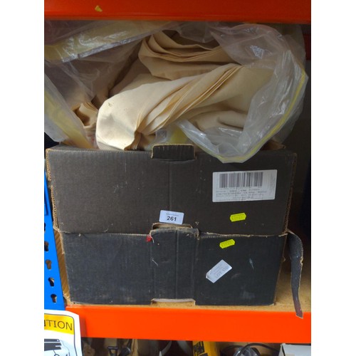 261 - 2 boxes & a bag of fabrics inc curtain material