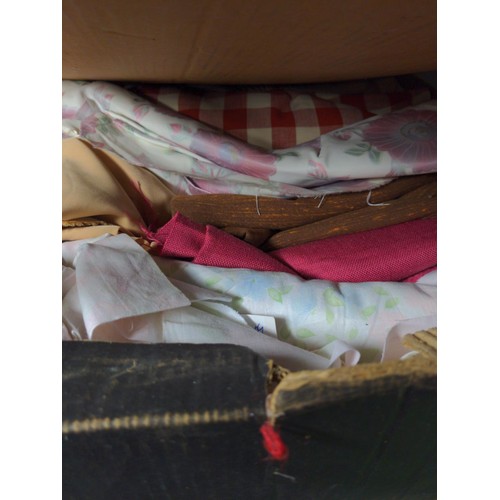 261 - 2 boxes & a bag of fabrics inc curtain material