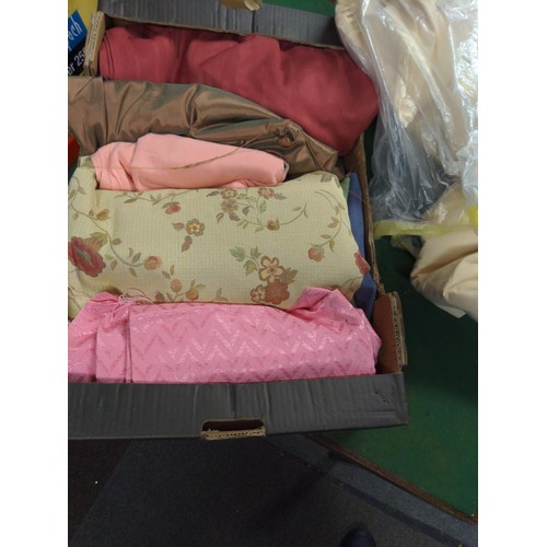 261 - 2 boxes & a bag of fabrics inc curtain material