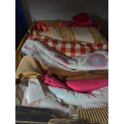 261 - 2 boxes & a bag of fabrics inc curtain material