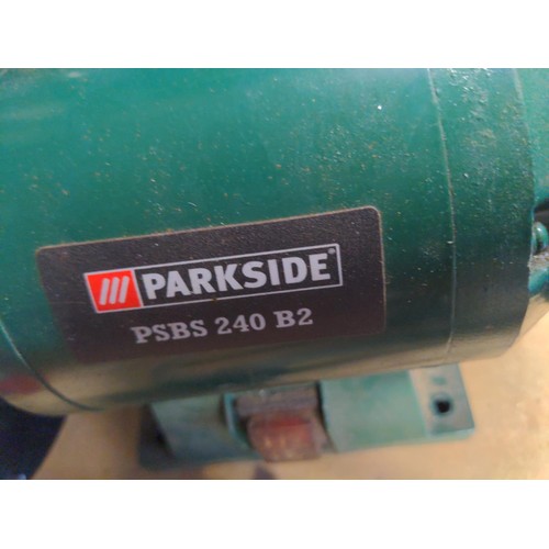 283 - Parkside PSBS24OB2 belt sander / grinder with spare wheel