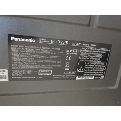 325 - Panasonic TH-42PZ81B Plasma TV 1080p. 42 inch screen