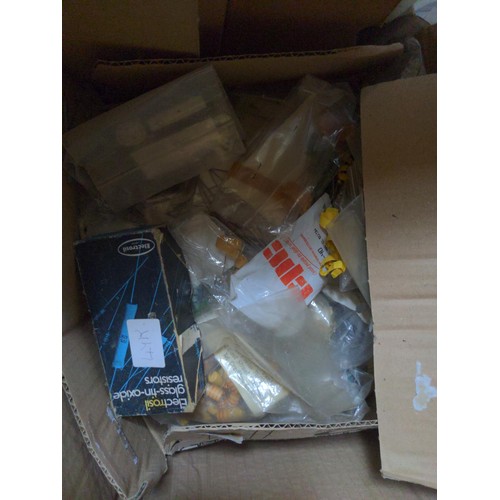 339 - Large box full of electronics equipment, mostly resistors, capacitors, diodes etc