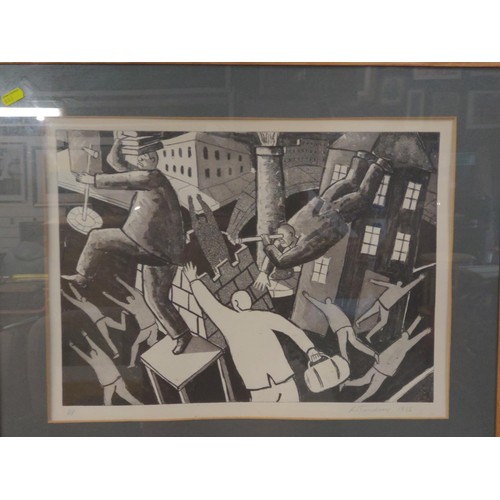 390 - R. Tamdrow (?), constructivist style black and white print, artist's proof, signed in pencil and dat... 