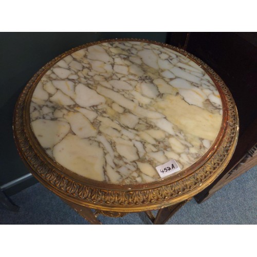 452A - Empire style gilt table, with circular marble top over swag decorated frieze & cane gallery. D51... 