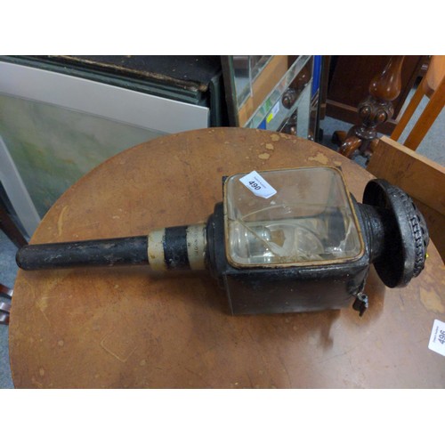 490 - Victorian carriage lamp with post in place Pat No; 2070 H47cm