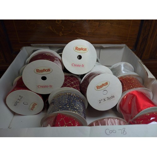 518 - 21 Spools of Christmas type wide ribbons