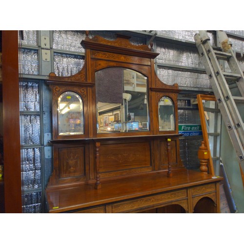 520 - Rosewood inlaid mirror backed Chiffonier. W160cm D40cm H220cm