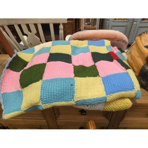 546 - 2 knitted patchwork throws