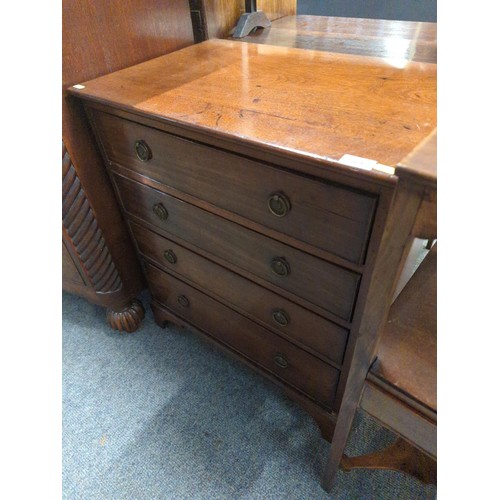 564 - Small mahogany four drawer chest with original pull handles. W64 D42 H73 cm