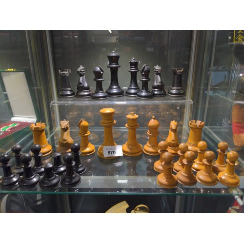 Complete set of Stauton Chessmen in boxwood & ebony by Jacques London with original box. Dim of box; W23 D18 H10.5 cm