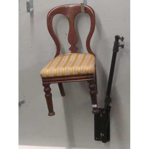 888 - Single mahogany dining chair with heavy column styled legs upholstered seat.