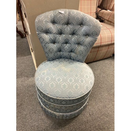 893 - Button backed powder blue bedroom chair. No castors.