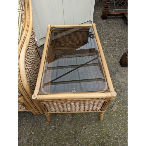 102 - Bamboo conservatory set with small glass topped table