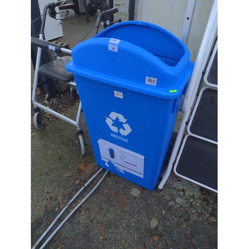 125 - Blue plastic swing top bin, Shander thunder group 87 litre recycling bin.