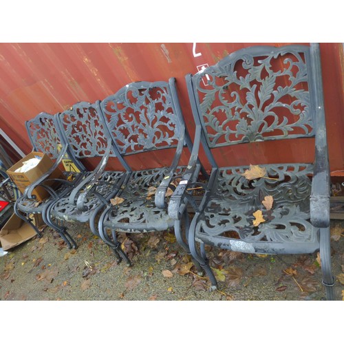 116 - Set of 8 acanthus leaf decorated cast aluminium garden chairs with cushions