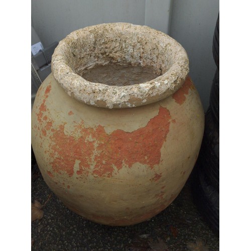 146 - Large Spanish olive pot with great patina, H68, opening dia 40 cm