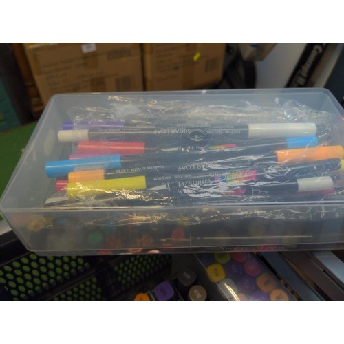 174 - Grey plastic crate of chameleon and spectrum colour tones/pens
