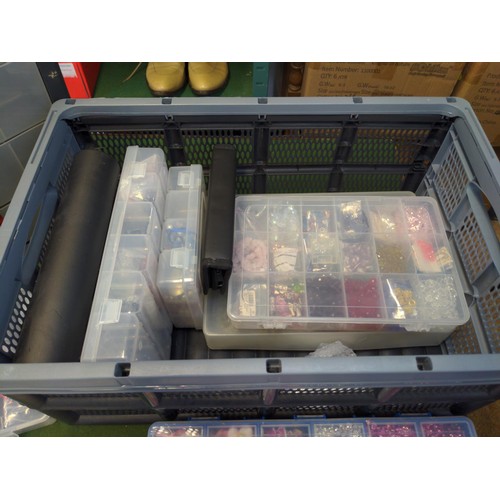 177 - Jewellery making kits in containers x 7 with collection of beads, ribbon, elastic, cord & jewell... 