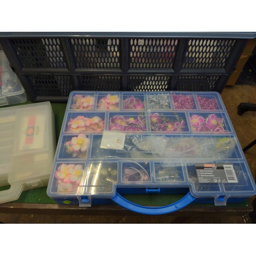 177 - Jewellery making kits in containers x 7 with collection of beads, ribbon, elastic, cord & jewell... 