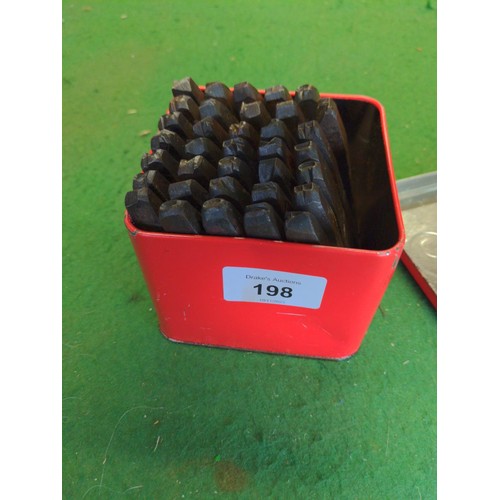 198 - Small red tin of steel letter punches