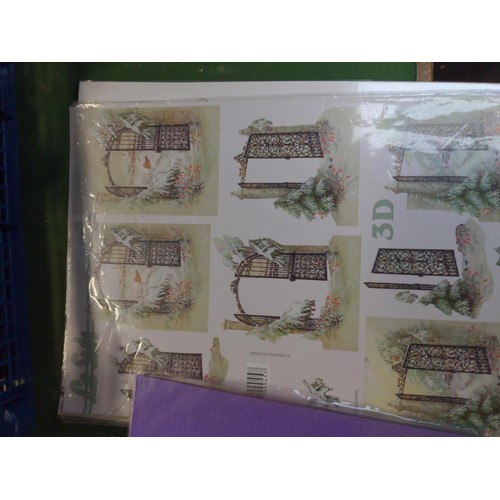 215 - Two plastic trays with card making card and greetings stickers