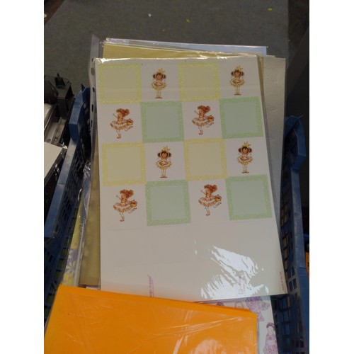 215 - Two plastic trays with card making card and greetings stickers